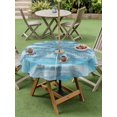 thumbnail image 4 of Outdoor Tablecloth with Umbrella Hole for Patio/Picnic/Party/Camping, Blue Palm Tree Waterproof Table Cloth Round Cover Washable, Coastal Tropical Trees Vintage Summer (Dia 60"), 4 of 9