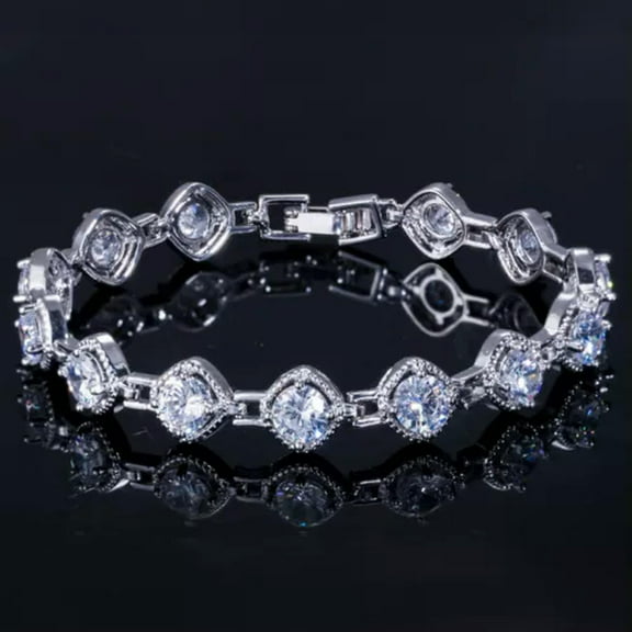 Rose Red White Gold Plated Sqaure Cubic Zircon Women Tennis Link Chain Bracelet