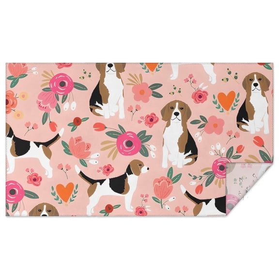 Pink Beagle and Flower Rectangle Tablecloth 60"x102",Waterproof Polyester Rectangle Table Cloth, Wipeable Spillproof Polyester Tablecloth for Dining, Camping, Indoor and Outdoor
