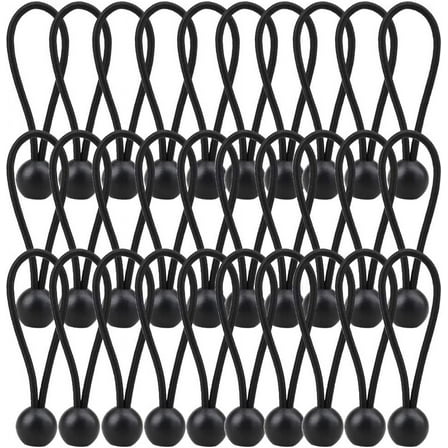 30 Pack Bungee Balls, Black Ball Bungee Heavy Duty Heavyweight 4 inches Tarp Bungee Cords, Weather Resistant Tie Down Strap 4mm Thickness - for Camping, Tents, Cargo, Holding Wire and Hoses