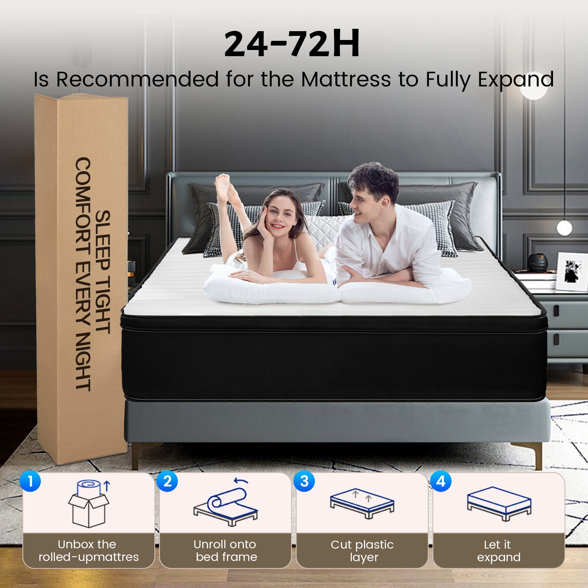 Queen Mattress 10 inch, Hybrid Queen Size Mattress in a Box with Upgrade Innerspring, Black