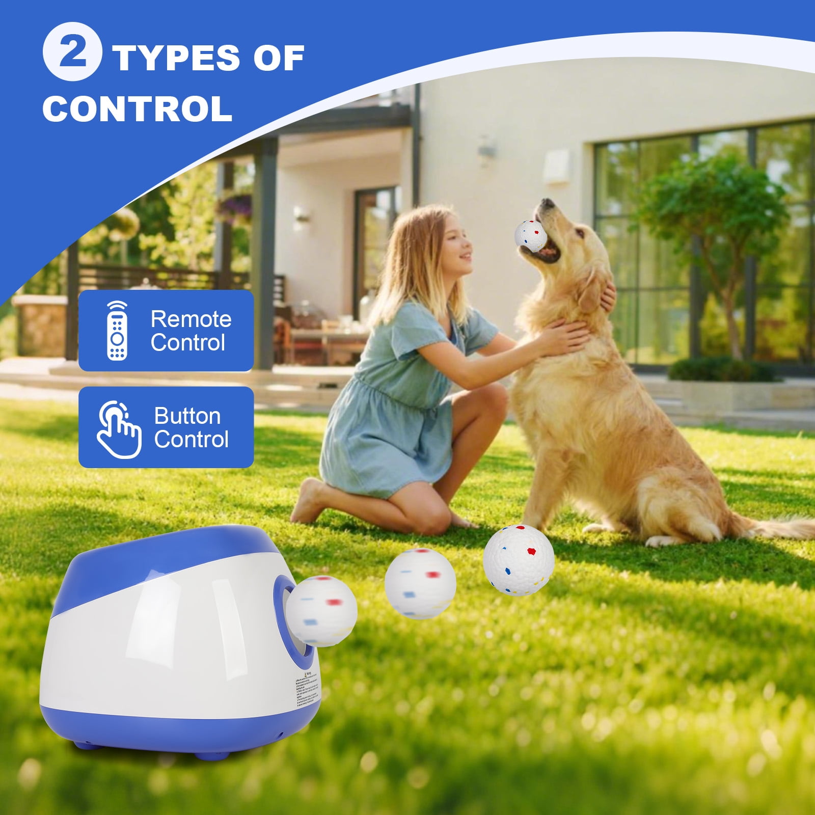 Haosegd Automatic Ball Launcher for Dogs: Interactive Dog Toy with Remote Control,Rechargable Ball Throwing Machine for Medium/Large Dogs,40t/60ft/80ft,8 x 2.5" ETPU Tennis Balls