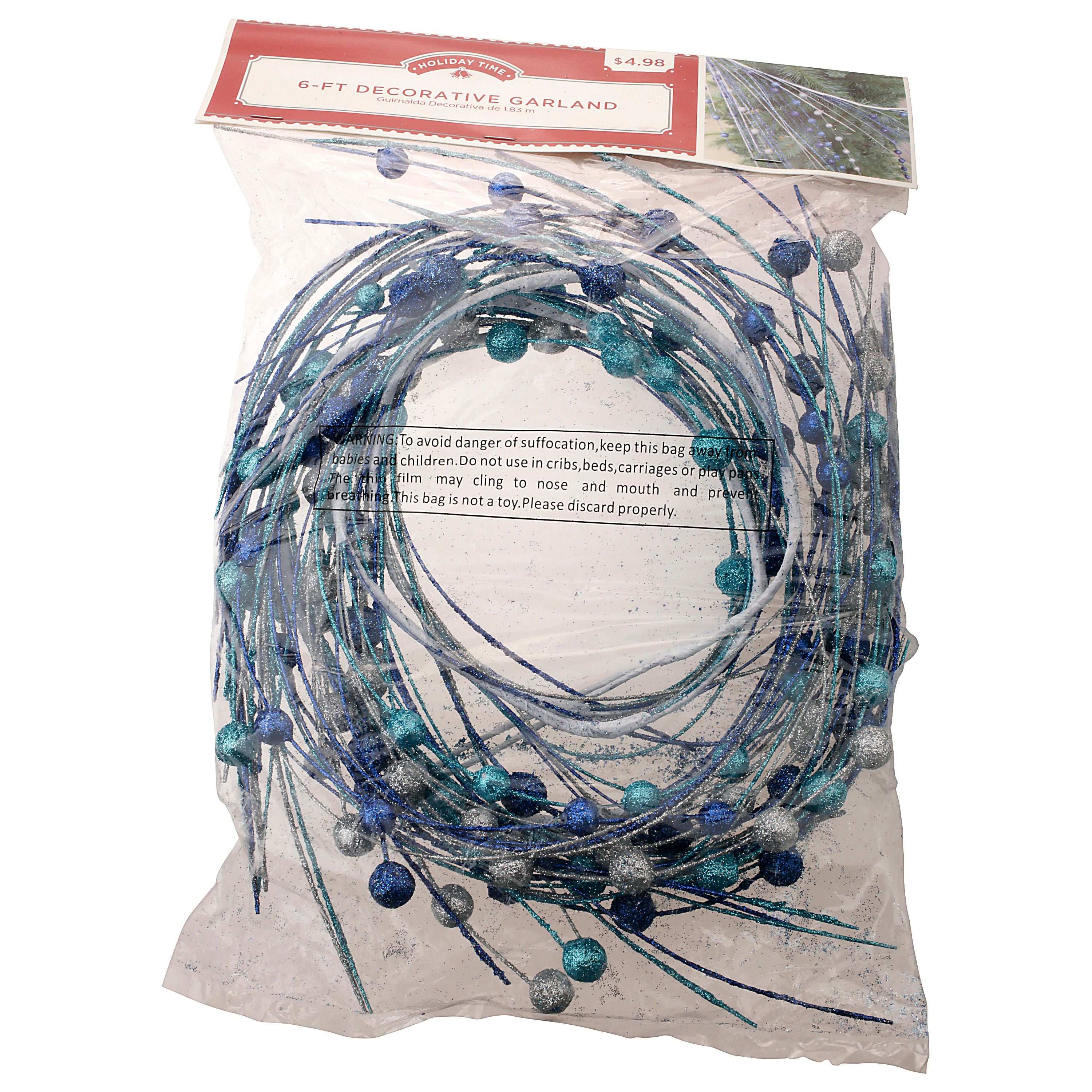 Holiday Time Blue, Light Blue and Silver Beaded Garland - Walmart.com