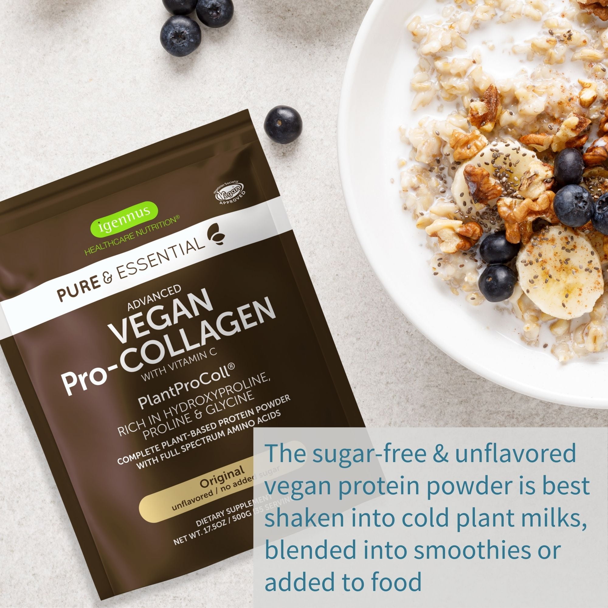 Igennus Vegan Pro-Collagen Protein Powder, Plant-Based Collagen Alternative, 30 Servings