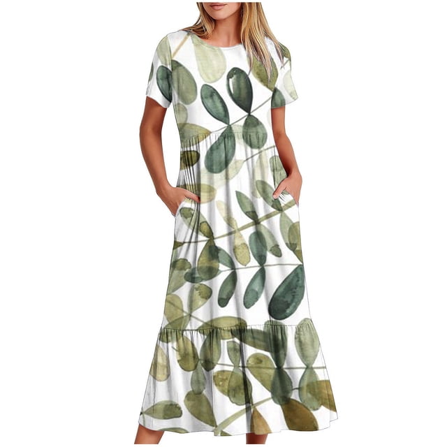 Pisexur Robe à Manches Courtes Col Rond Mode Femme Robe Imprimée Col Rond Blouse Femme