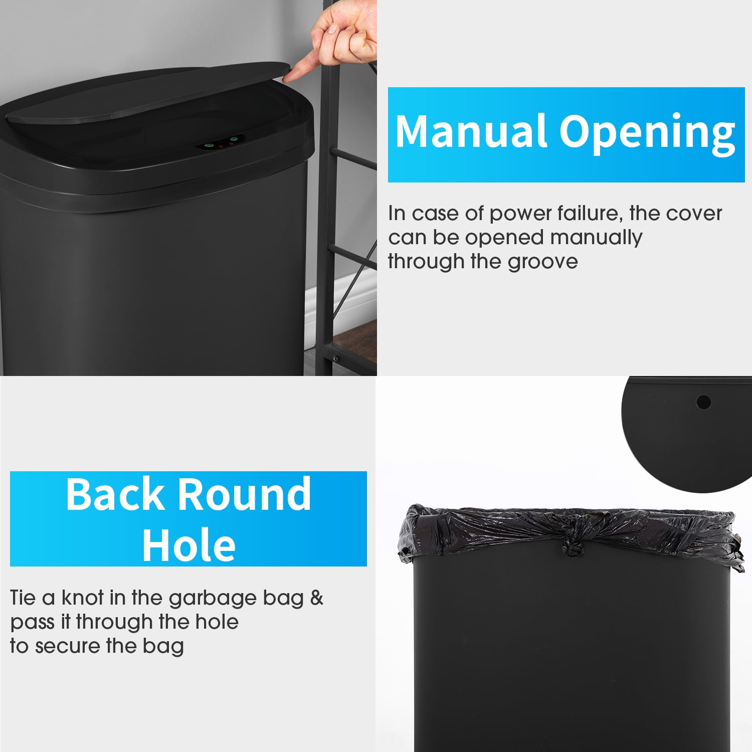 Dkelincs 13 Gallon Automatic Trash Can for Kitchen Bedroom Touch Free Garbage Can with Lid Motion Sensor Waste Bin, Black