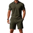 thumbnail image 2 of Men's Casual 2-Piece Quick-Dry Set, Loose Breathable Short Sleeve Polo Shirt and Elastic Waist Shorts, Summer Outfit For Travel and Sports,Army Green,L, 2 of 6