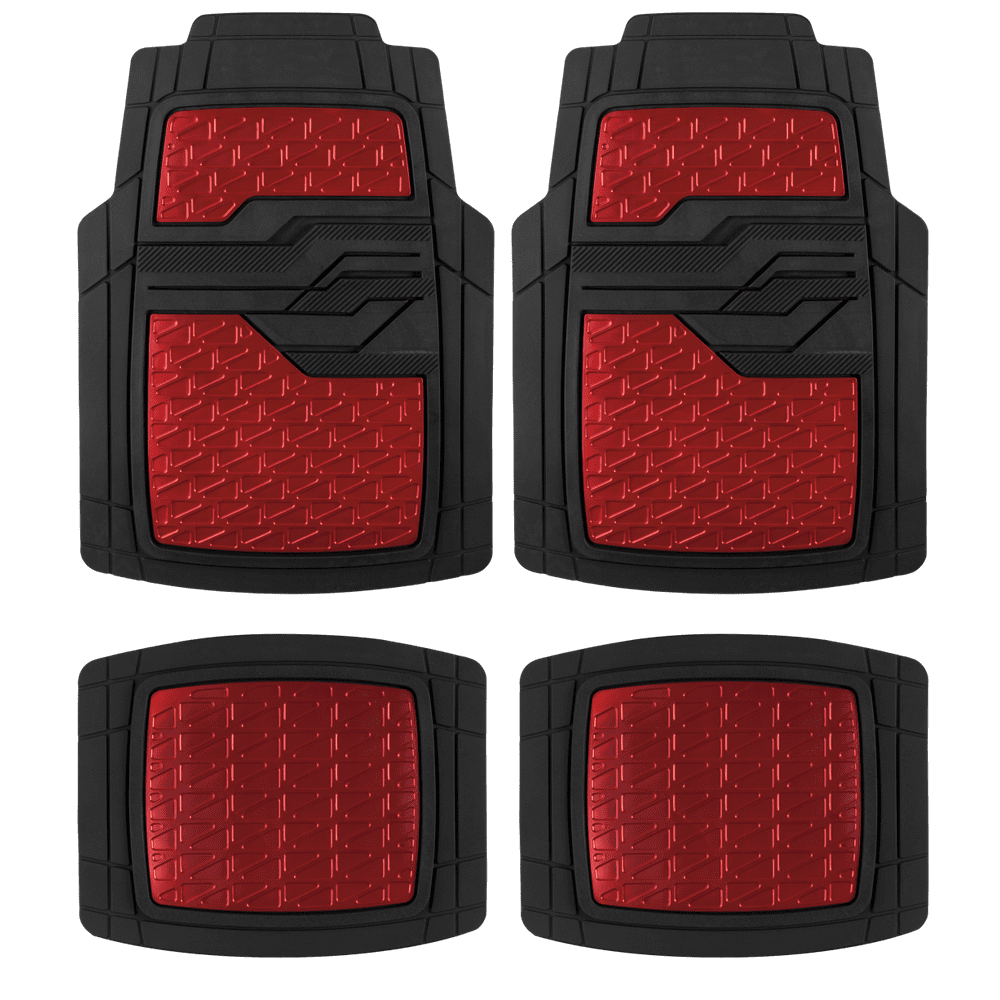 Auto Drive 4PC Rubber Floor Mats Metallic Plate Red Universal Fit