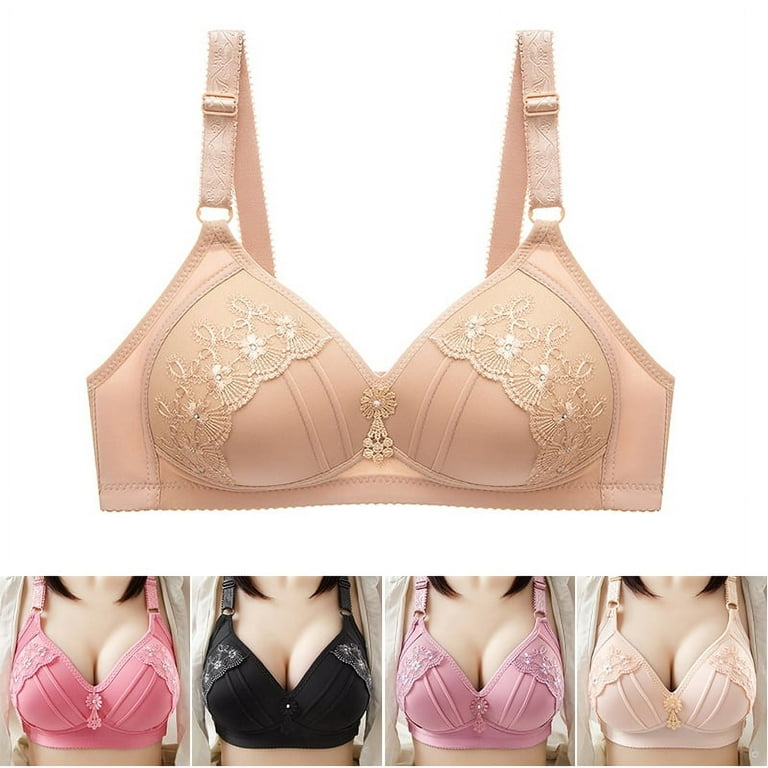 Big Cup Embroidered Non-wired Bra Plus Size Full Coverage Underwear  Breathable Thin Brassiere L-5XL Size 2XL Pale Mauve