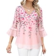 thumbnail image 1 of Blusa Bebonnie para mujer con volantes, manga 3/4, cuello en V, doble capa, 1 of 6