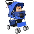 thumbnail image 1 of Poussette pour Animaux Chat Chien Roues Voyage Fermeture Éclair Entrée Chariot Pliable Bleu, 1 of 9