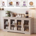 thumbnail image 3 of LAUSAINT HOME 66'' Large Sideboard Buffet Cabinet with Storage, Kitchen Storage with Glass Doors & Adjustable Shelves, Accent Farmhouse Wood Coffee Bar Table for Kitchen, Living Room, 3 of 9
