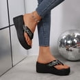 thumbnail image 4 of Women's Rhinestone Platform Wedge Flip Flops Comfortable Non Slip Slide Sandals Clip Toe Glitter Slippers Black Size 8, 4 of 7