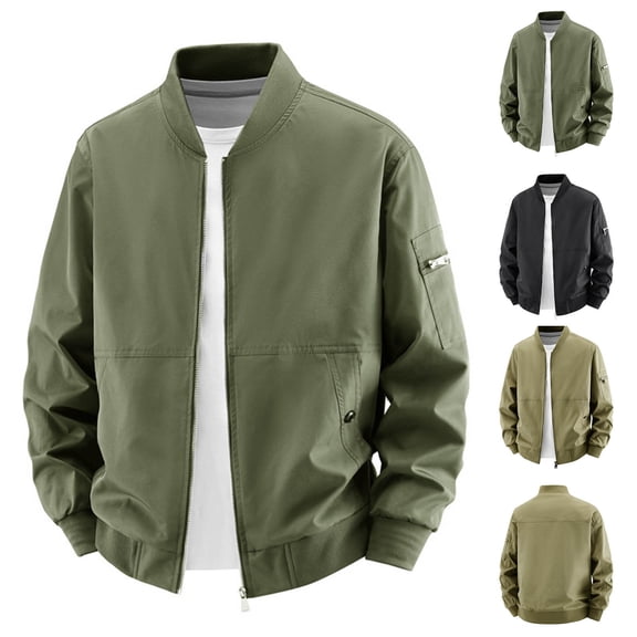 Thousandth Stylish Zip Up Bomber Jacket for Men Trendy Plus Size Urban Coat with Ribbed Cuffs Athletic Casual Outerwear for Fall