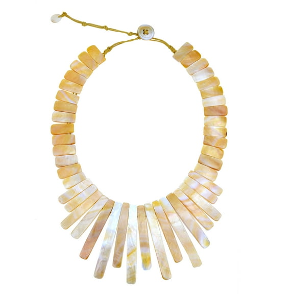 Island Chic Graduated Neckline Yellow Seashell Tassel Statement Necklace