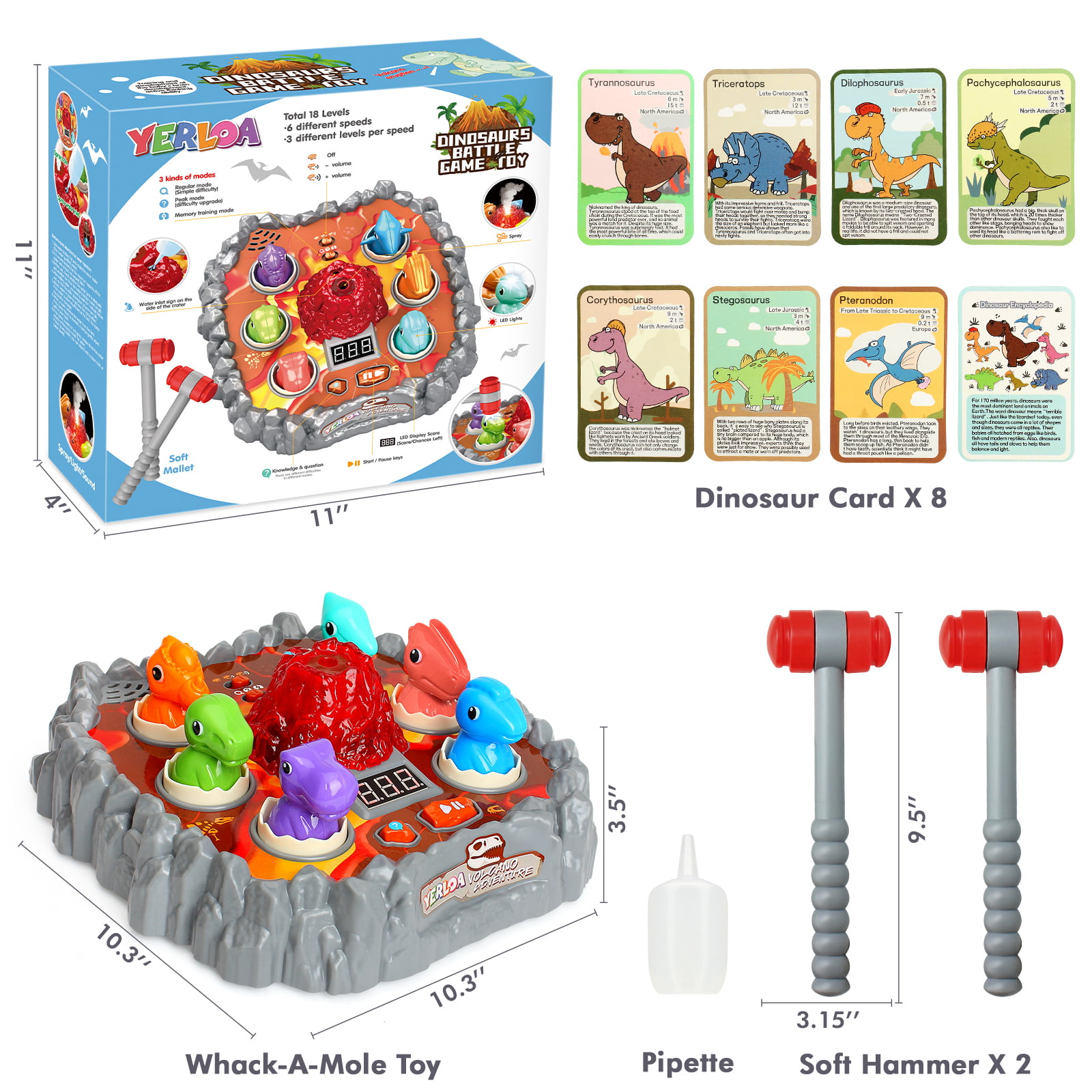 Fun Little Toys Beg1n Whack-a-Dino,Interactive Dinosaur Game