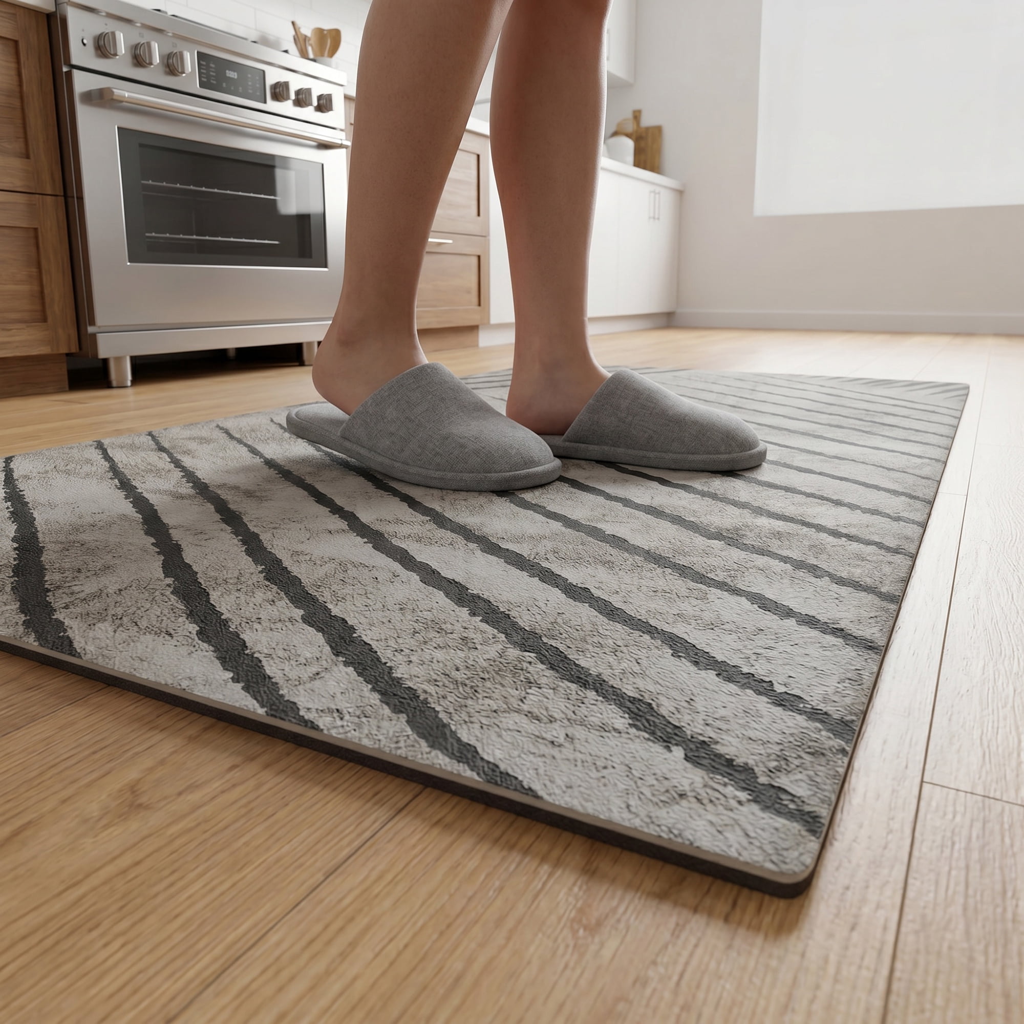 Unique Bargains Geometric Anti Waterproof Cushioned Comfort Rug Khaki Line 30" x 18"