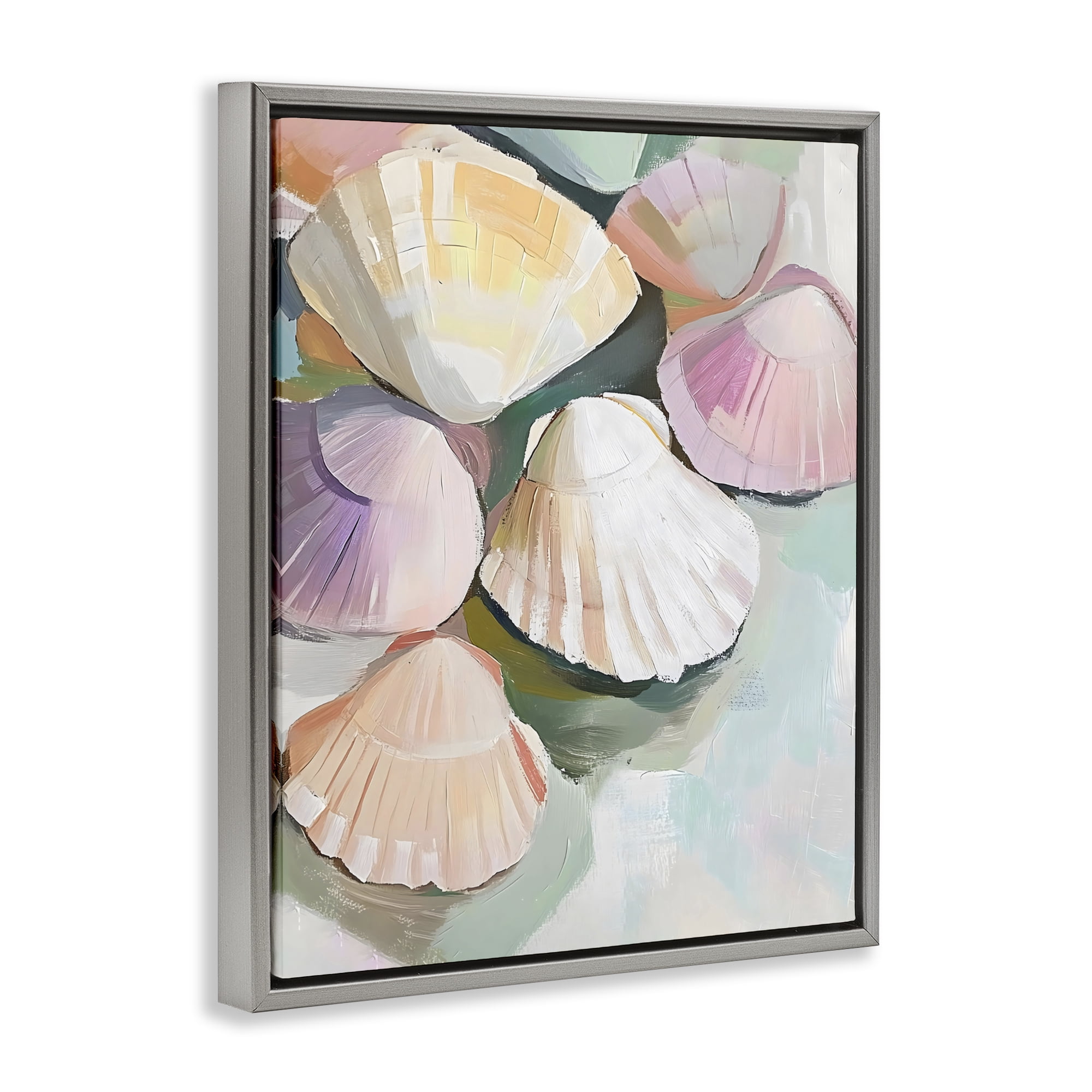 Stupell Industries Pink Seashells Marine Collection Gray Framed Floater Canvas Wall Art, design by The Prints Vibe