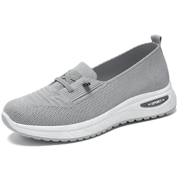 DADAWEN Women's Slip On Knit Flats Shoes Mesh Walking Loafers Shoes Casual Work Nursing Sneakers Gray 6.5US