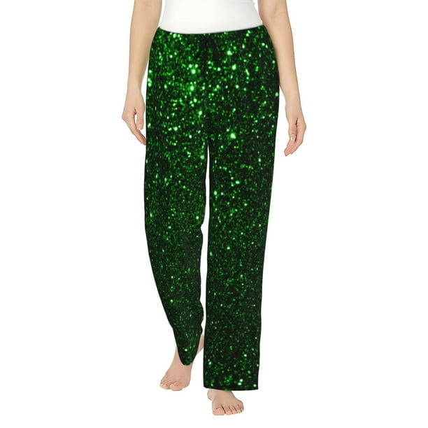 Balery Green Sparkling Pantalones de pijama para mujer, pijamas ultraligeros, pantalones de estar por casa-X-Large