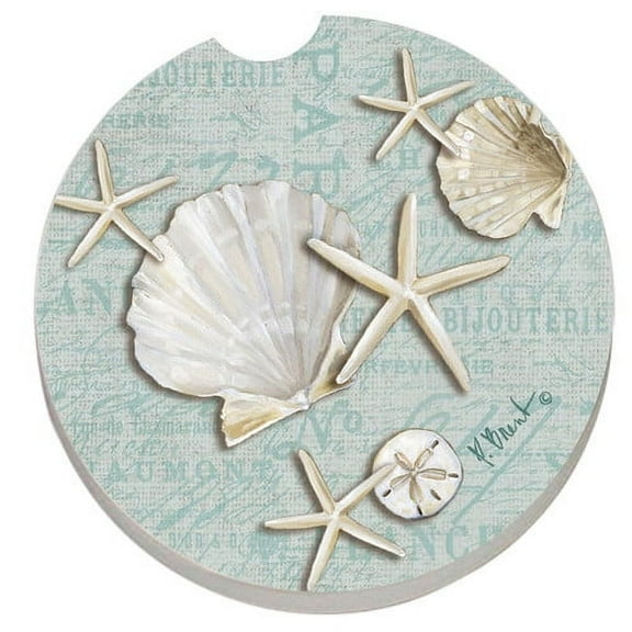 CounterArt Absorbent Stone Linen Shells Seashells Car Coaster (Set of 2)
