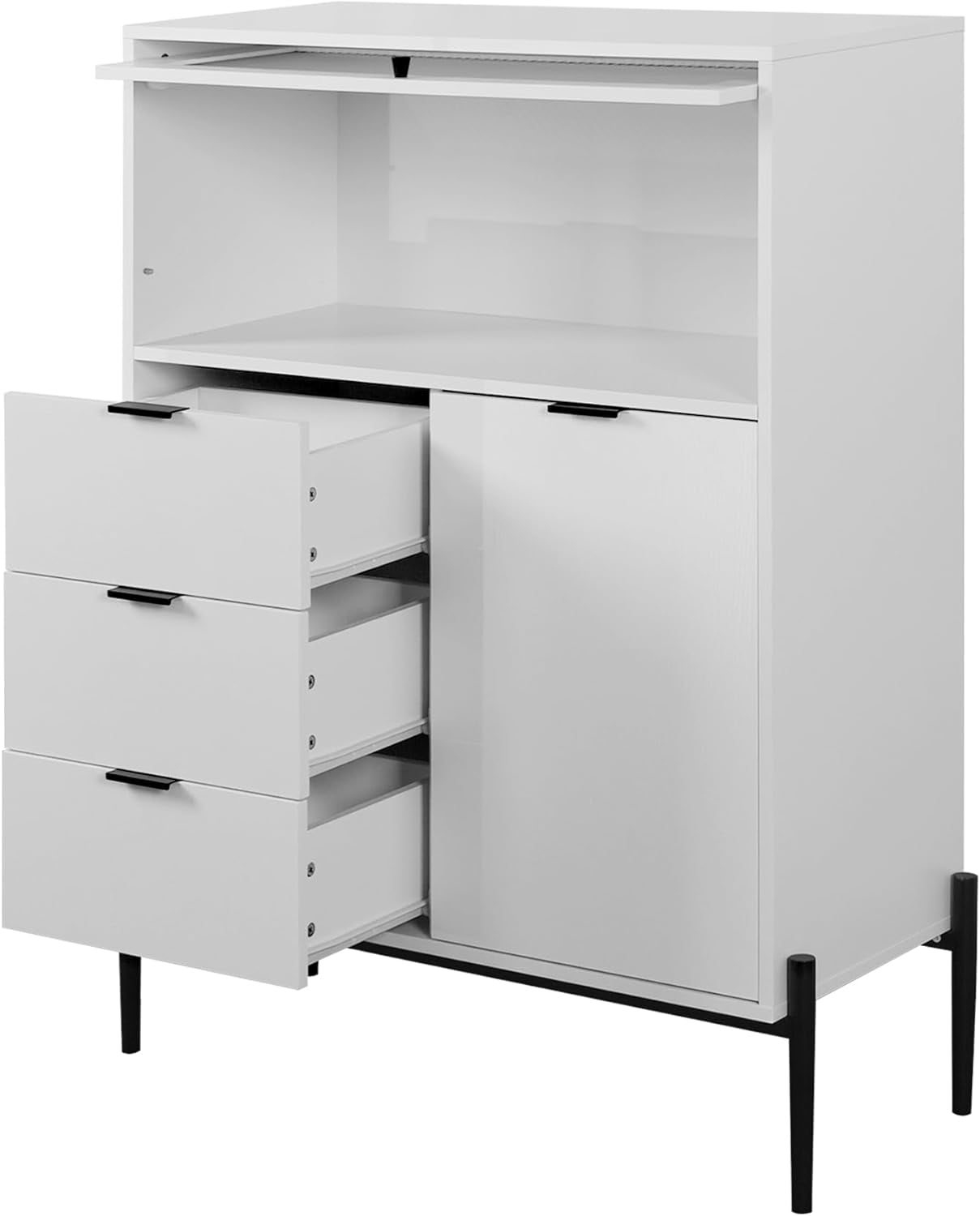 EXRACING Modern Sideboard Cabinet with 3 Drawers, 1 Solid Door & 1 Glass Door, Storage Buffet for Kitchen, Dining Room, Hallway, 33.46" W