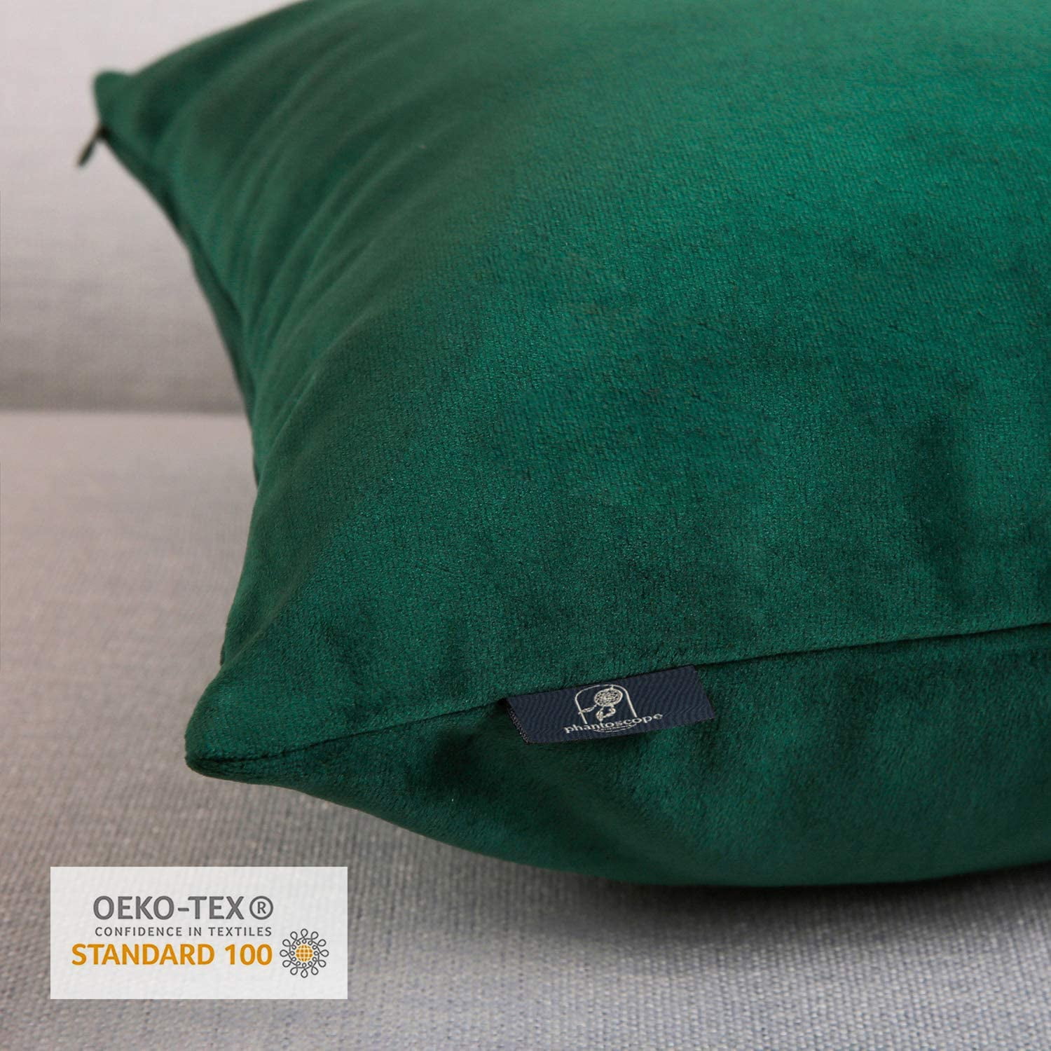 Phantoscope Soft Silky Velvet Series Decorative Throw Pillow, 20" x 20", Dark Green, 1 Pack