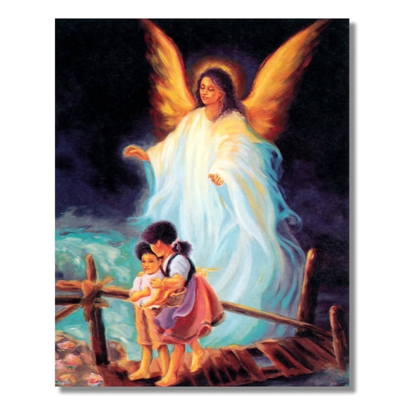 African American Guardian Angel #2 Children Bridge Religious Wall Picture 8x10 Art Print