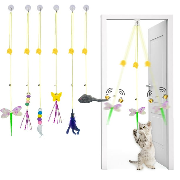 Cat Toys Mitubati con puerta colgante retráctil y gatito (paquete de 6)