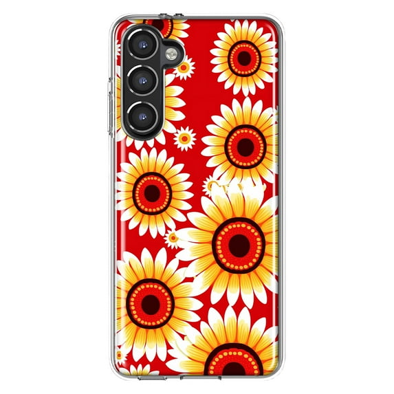 MUNDAZE Samsung Galaxy S23 Yellow Sunflowers Polkadot on Red Double Layer Phone Case Cover