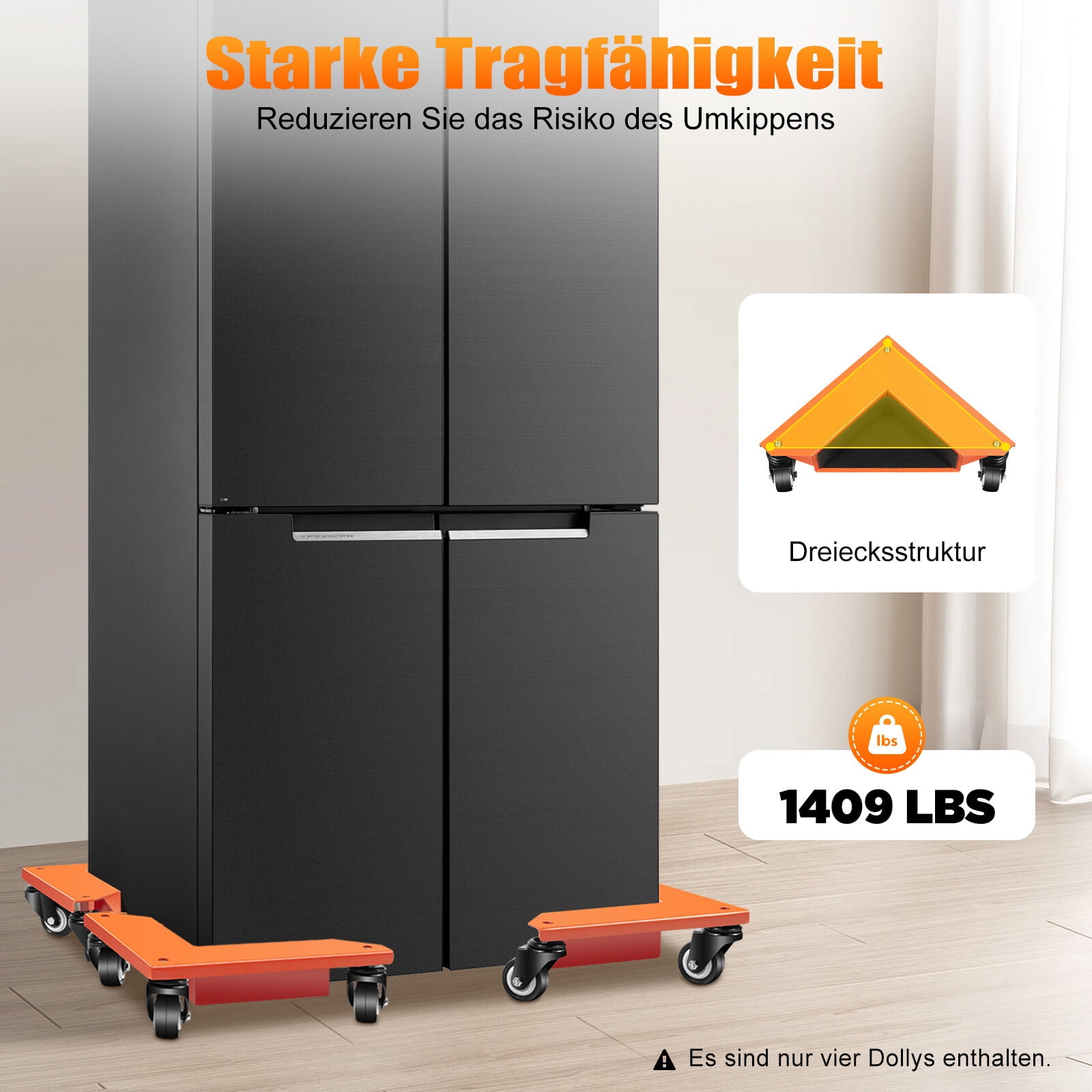 Black Orange Furniture Dolly Mover Heavy Duty Moving Wheels Casters with 1433 lbs Capacity for Filing Cabinets