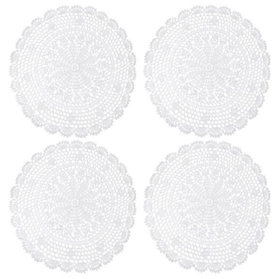 Uxcell 4 Pack Crochet Doilies, 12 Inch Handmade Crochet Table Placemats Round Lace Doilies Star Pattern Cotton Coaster for Wedding Party Decoration, White