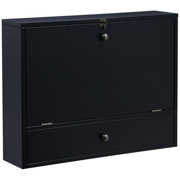 Maklaine Transitional Wood Wall Mounted Laptop Desk in Black