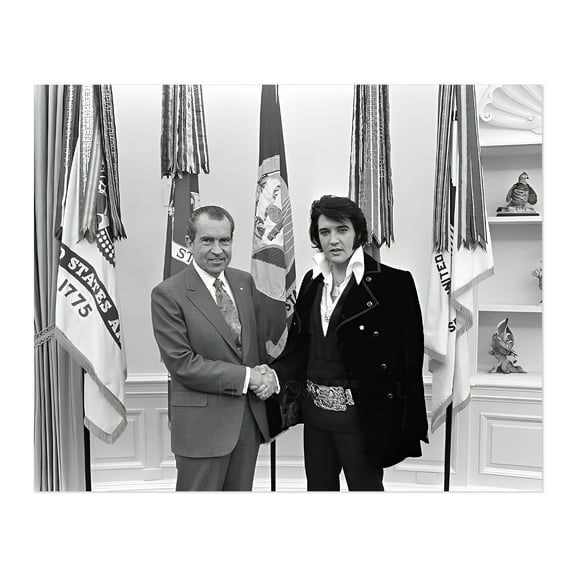 HISTORIX Vintage 1970 Richard Nixon and Elvis Presley Photo Print - Old Photo of President Nixon and Elvis Presley at The White House Poster