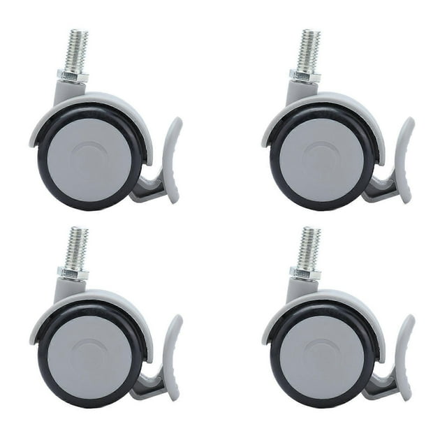 4Pcs Caster Rubber Brake Wheels with M10 Thread Stem Furniture Swivel Accessories 2in