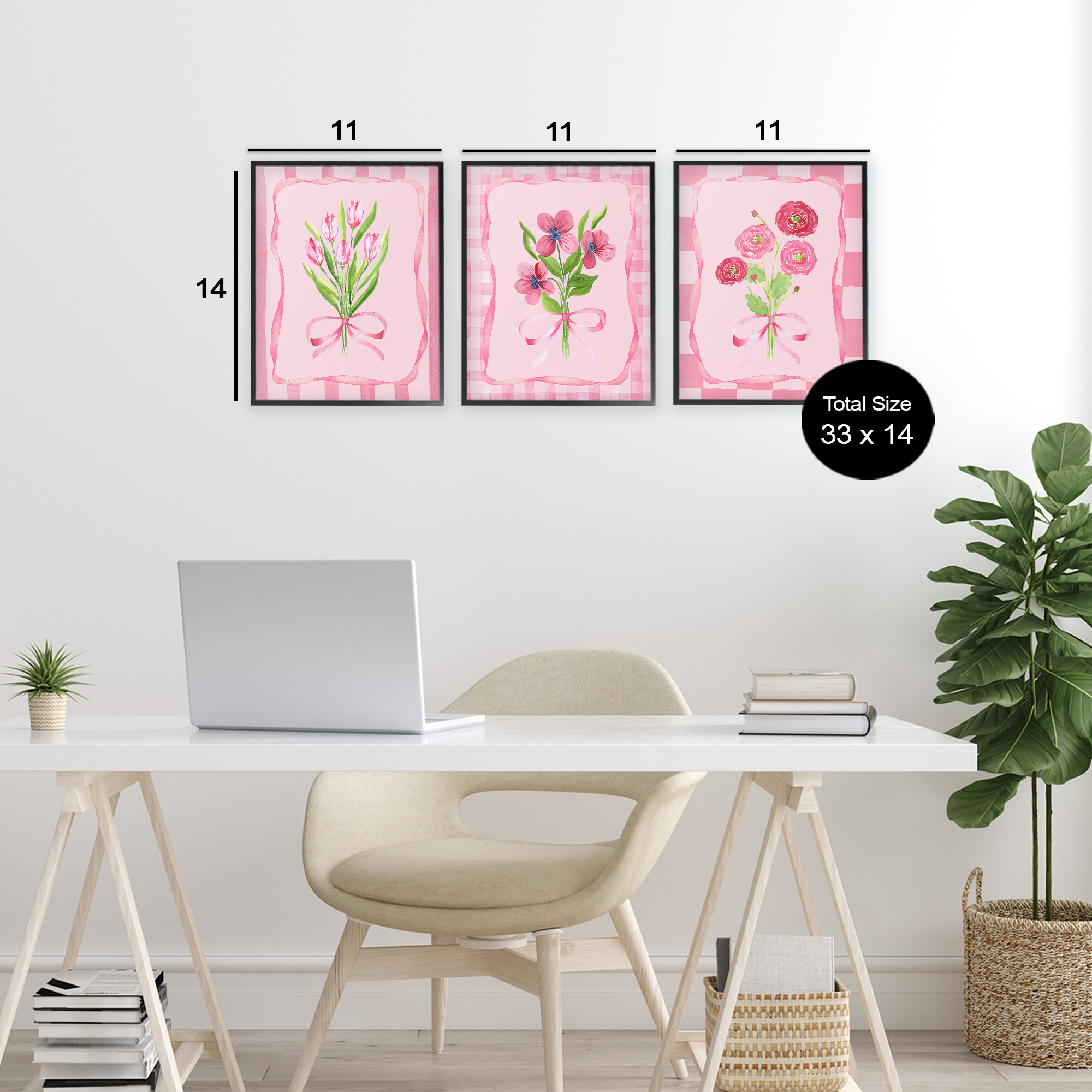 Pretty & Sweet Bordered Flowers 3 Piece Black Framed Giclee Art Set, design by Nina Jacobs