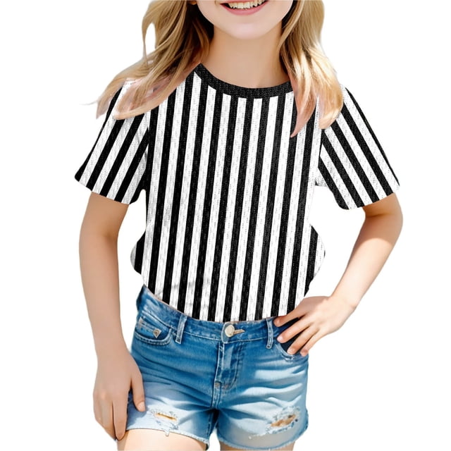 GDREDA T-Shirt Graphique à Manches Courtes Rayé de Carnaval pour Garçons, Chemise de Fête Colorée, Haut Décontracté Confortable pour Enfants, Noir,110