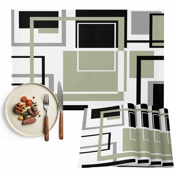 Placemats Set of 4, Sage Green Geometric Place Mats Black Abstract Lines Tablemats Washable Placemat Table Decoration for Kitchen Table Dinner Party Home Decor Indoor Outdoor 13x19 Inch