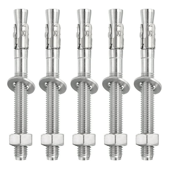 Uxcell 5 Pcs Wedge Anchors, 1/2" x 5" Stainless Steel Concrete Anchors Bolts, Heavy Duty Standard Fastener for Cement Wall Base Bracket (Include Washers Nuts, Silver Tone)