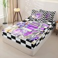 thumbnail image 2 of Homewish Fashion Perfume Print Zipper Twin Comforter Sets with Fitted Sheet and 2 Pillowcases,Lipstick Flowers Zipper Bedding Set,Purple,Black Reversible,4pcs, 2 of 8