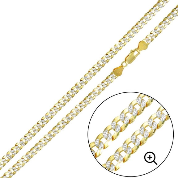 Gold Plated 925 Sterling Silver Two-Tone DC Curb Pave Chain 4.3mm Made in Italy 28" Jewelry Female
