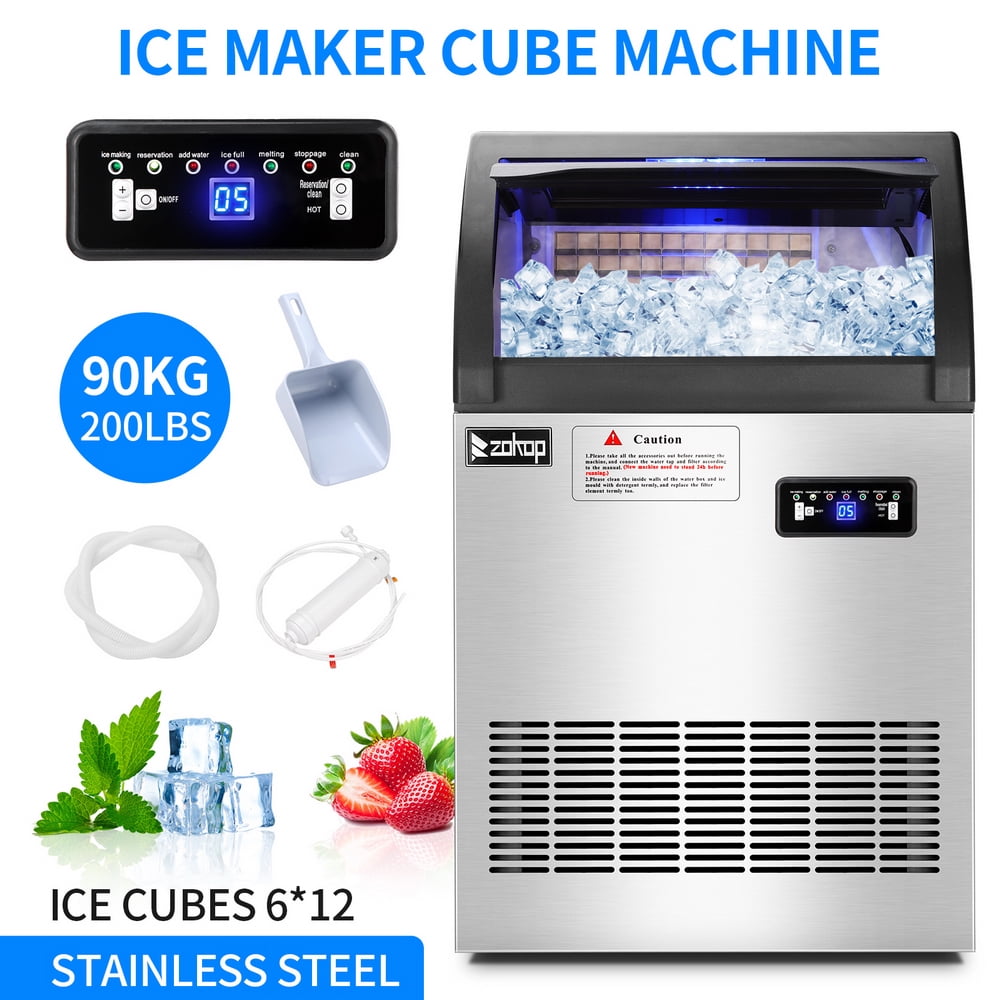 Commercial Stainless Steel Freestanding Ice Maker Cube Machine, 200lbs