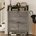 thumbnail image 4 of FANRAL Shoe Storage Cabinet for Entryway,2 Flip Drawer & Open Storage Shoe Rack Organizer,Wooden Narrow Shoes Cabinet,Gray, 4 of 8