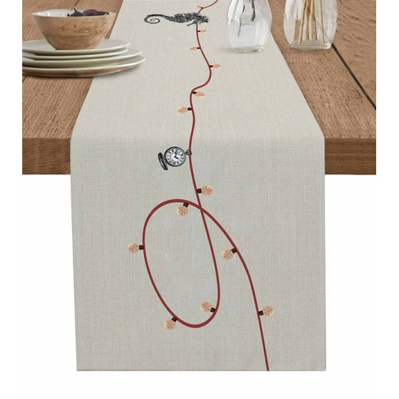 Coastal Seahorse Christmas Burlap-Cotton Table Runner 90 Inches Long,Xmas Red Nautical Beach Rustic Farmhouse Table Runners,Outdoor Dining Tablecloths Decor for Baby Shower Party Wedding 13x90