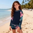 thumbnail image 6 of Ultrave Girls Long Sleeve Swimsuit Quick Fit Top Matching Shorts Bathing Suit Color Block Swimming Suit for 12-16Y, 6 of 8