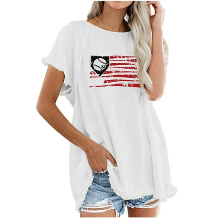 

kakina CMSX Dressy Shirts for Women Casual Printed Short Sleeve T-shirt Tops Casual Tops T-Shirt White M