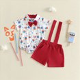 thumbnail image 2 of HCNTES Infant Baby Boy Outfits Dress Clothes Bowtie 4th of July Car USA Romper Shirts Suspender Shorts Overalls Set Summer Suit, 2 of 4