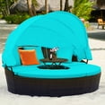 thumbnail image 1 of Costway Patio Rattan Daybed Cushioned Sofa Adjustable Table Top Canopy Turquoise, 1 of 10