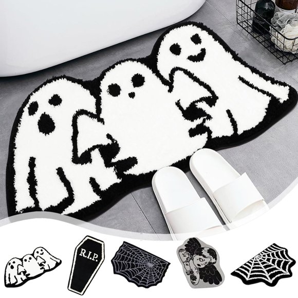 Halloween Bath Mat Halloween Bathroom Decor Ghost Decor Halloween Bathroom Rug Halloween Floor Mats Special Shaped Floor Mats Living Room Decorative Mats Bathroom Water Absorbing Non Slip Mats