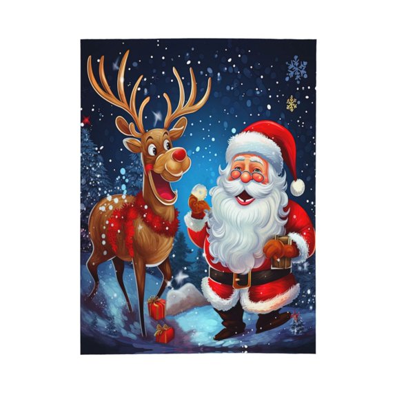 PHELIKA Merry Christmas Santa Claus Deer 02 All Season Soft Throw Blanket Lightweight Flannel Fleece Blankets 40" x 50"